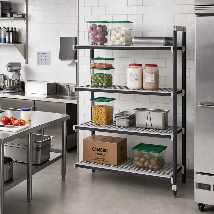 Product image #2 for Cambro Camshelving Elements XTRA 4-Tier Stationary Add-On Polymer Shelving Unit, 21" x 30" x 64"