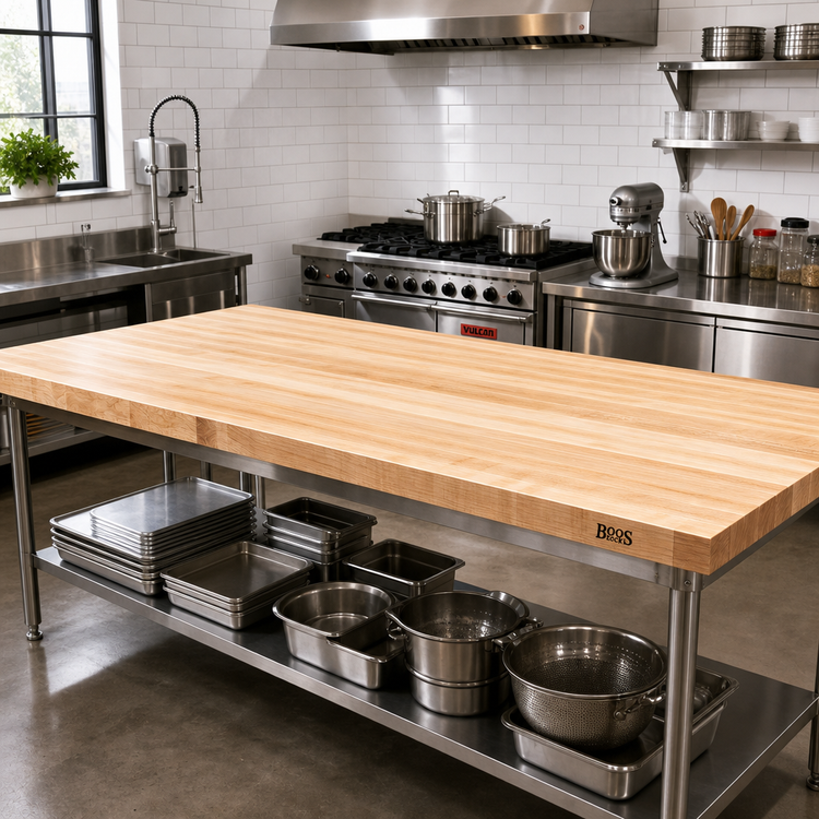 Product image #2 for John Boos Boos Block 108 x 48 Inch, 1-3/4 Inch Thick Edge Grain Maple Kitchen Countertop with Varnique Finish