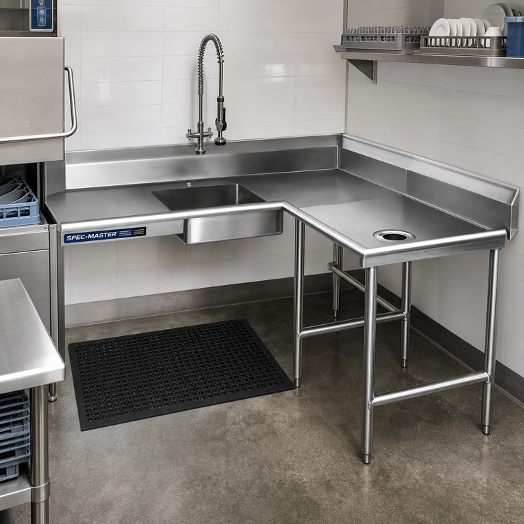 Product image #2 for Spec-Master Corner Soiled Dishtable with Pre-Rinse Sink, 60-Inch Right-Hand, 14/304 Stainless Steel