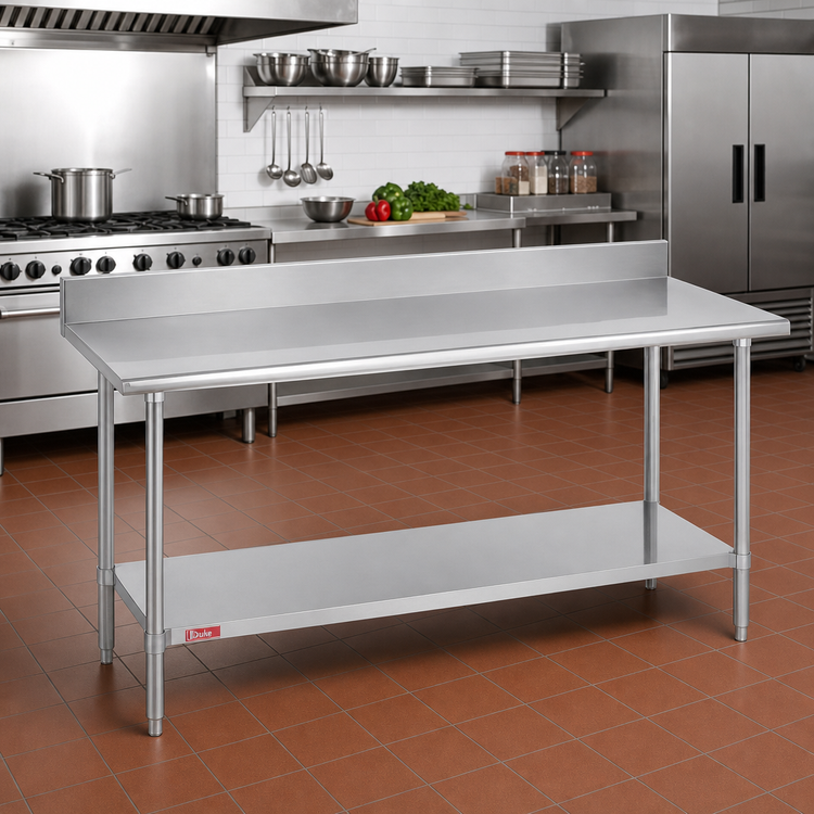 Product image #2 for Duke 108-Inch x 36-Inch Stainless Steel Work Table with 5-Inch Riser and Galvanized Undershelf