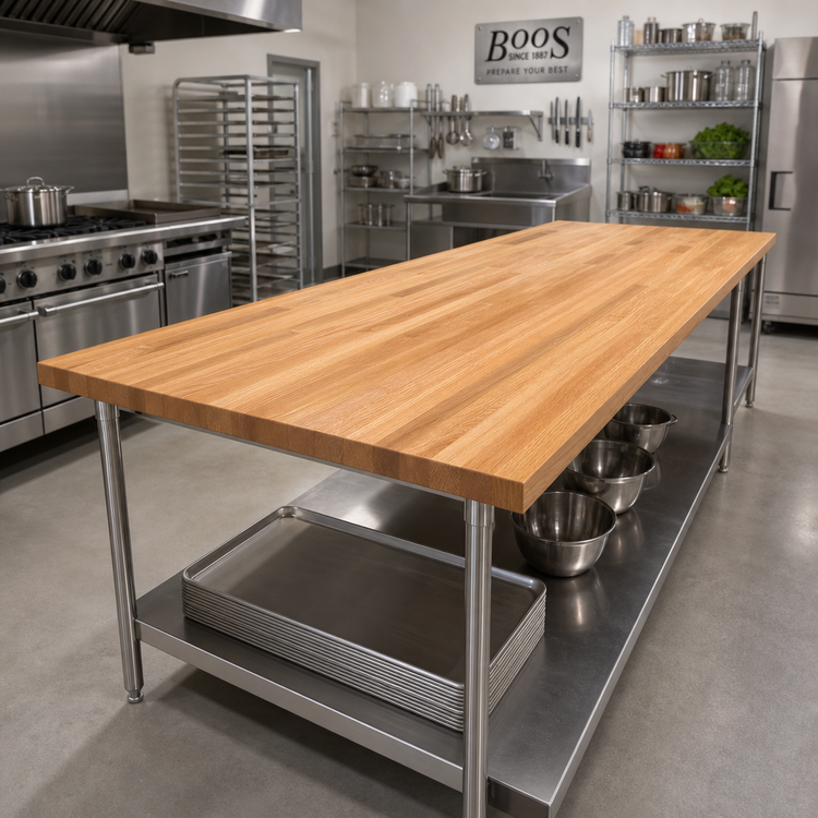 Product image #2 for John Boos Appalachian Red Oak Blended Rails Edge Grain Kitchen Countertop, 144 x 25 x 1-1/2 Inches, Varnique Finish