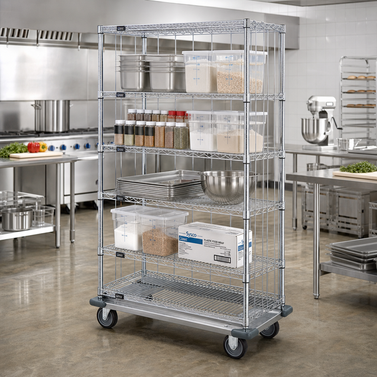 Product image #2 for Quantum Mobile Enclosure Wire Shelving Cart with 5 Shelves, 48 x 24 x 70 Inches, Chrome Plated Finish