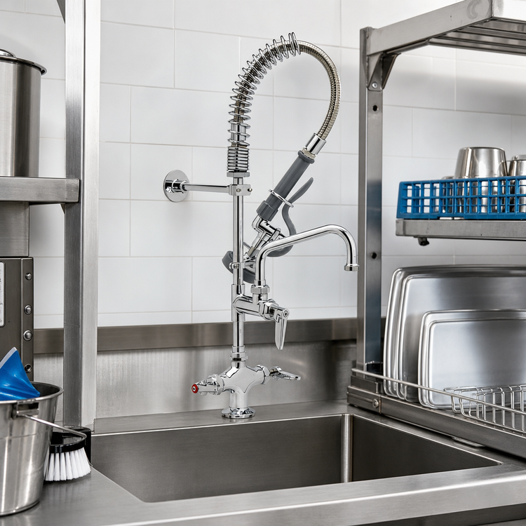 Product image #2 for T&S Brass EasyInstall Mini Pre-Rinse Unit, Single-Hole Deck Mount, with 6-Inch Swing Nozzle and 1.42 GPM Spray Valve