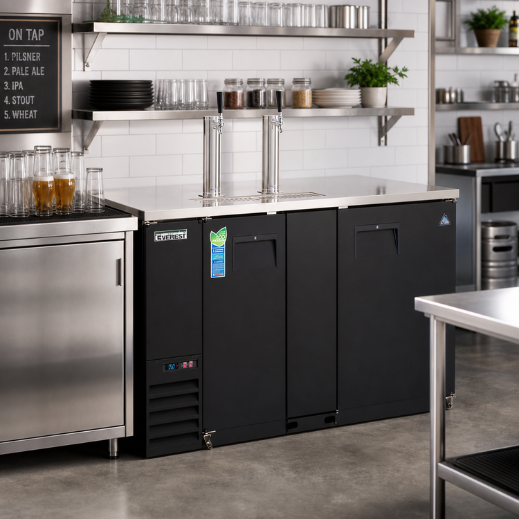 Product image #2 for Everest Refrigeration Two-Section Direct Draw Keg Refrigerator with 2 Draft Towers, 68-Inch Wide, 20 Cu. Ft., 3 Half-Barrel Keg Capacity