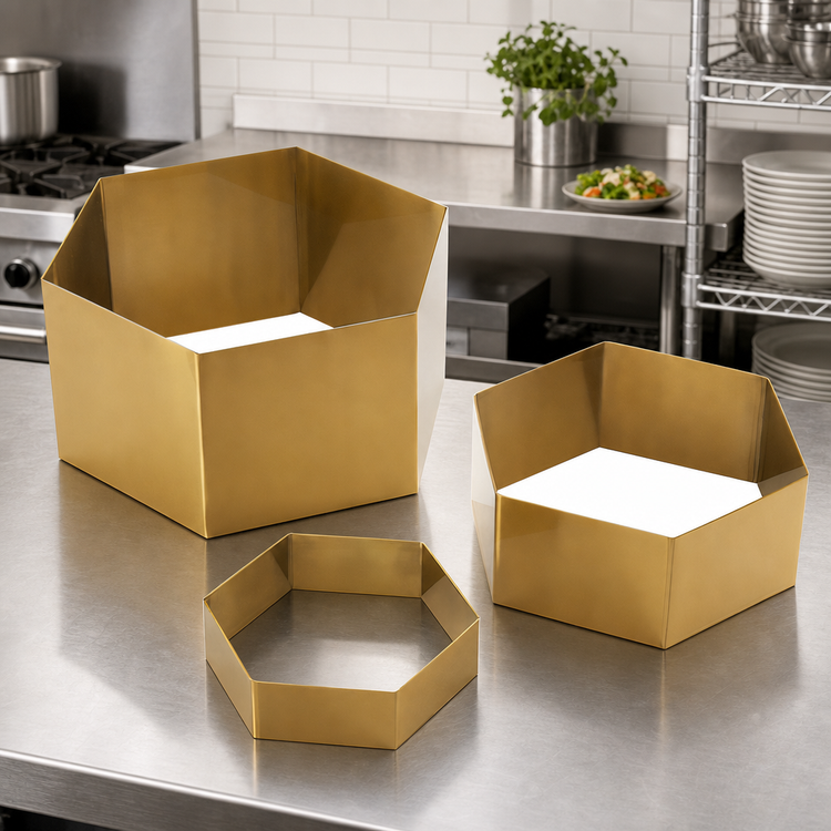 Product image #3 for American Metalcraft Gold Hexagon Geo Buffet Riser Set of 3
