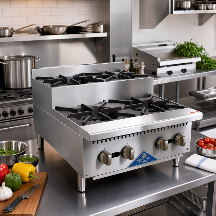 Product image #2 for Comstock-Castle 24-Inch Countertop Step-Up Sauté Hotplate with 4 Cast Iron Burners