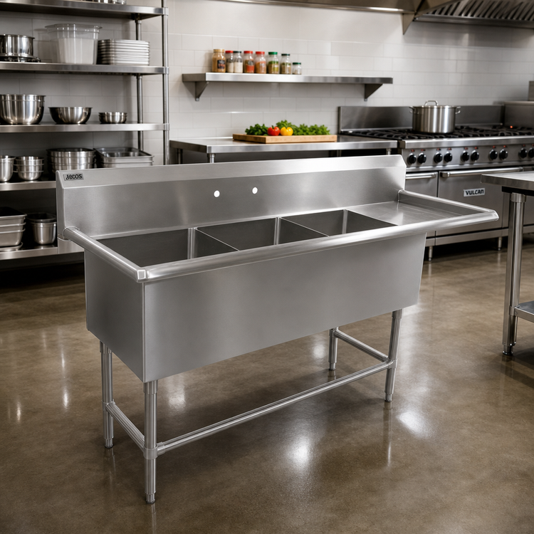 Product image #2 for John Boos Pro-Bowl 3-Compartment Sink with Right-Hand Drainboard, 18" x 24" x 14" Bowls, 14-Gauge Stainless Steel
