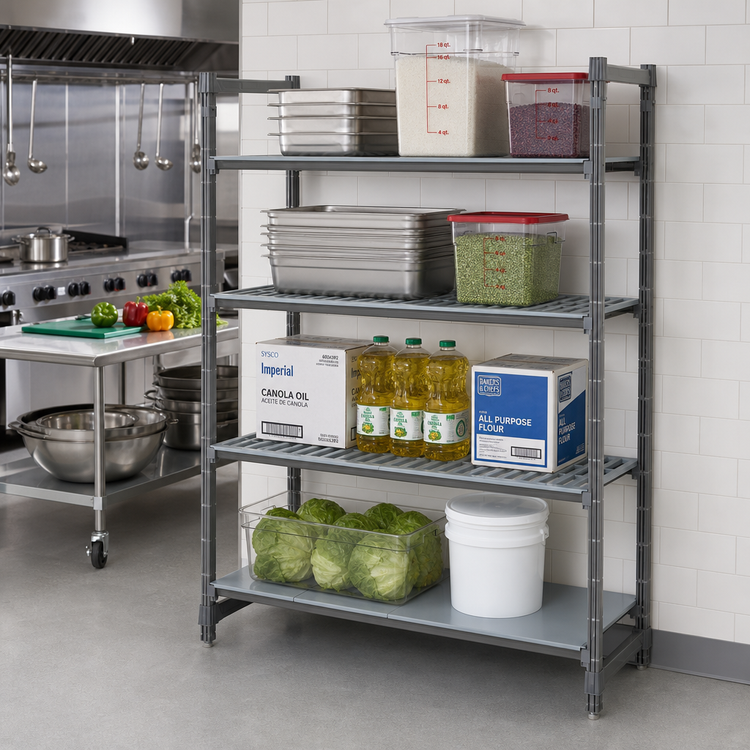 Product image #2 for Cambro Camshelving Basics Plus 4-Tier Add-On Polymer Shelving Unit, 21 x 48 x 64 Inches, Vented/Solid, Brushed Graphite
