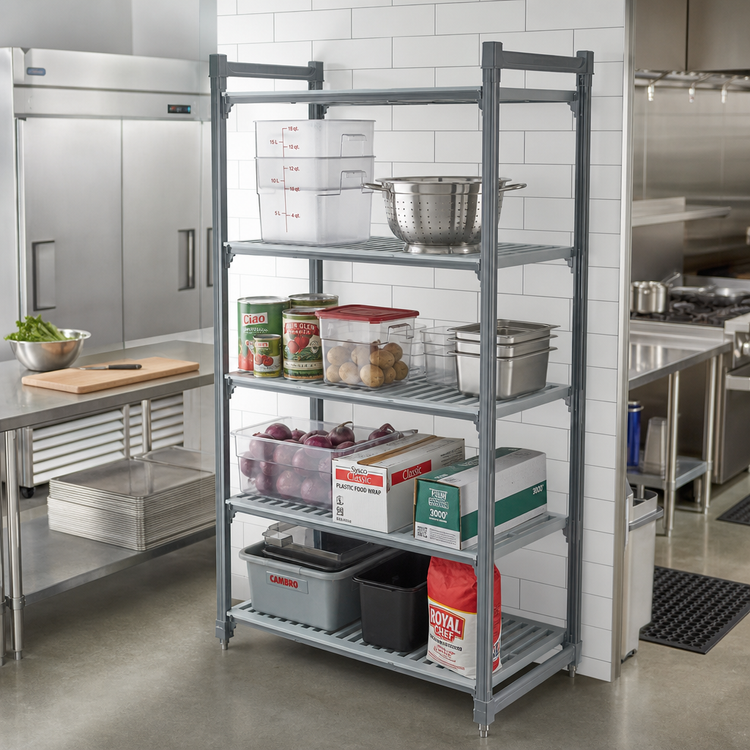 Product image #2 for Cambro Camshelving Basics Plus 4-Shelf Stationary Starter Unit, 18 x 42 x 72 Inches, Vented, Brushed Graphite