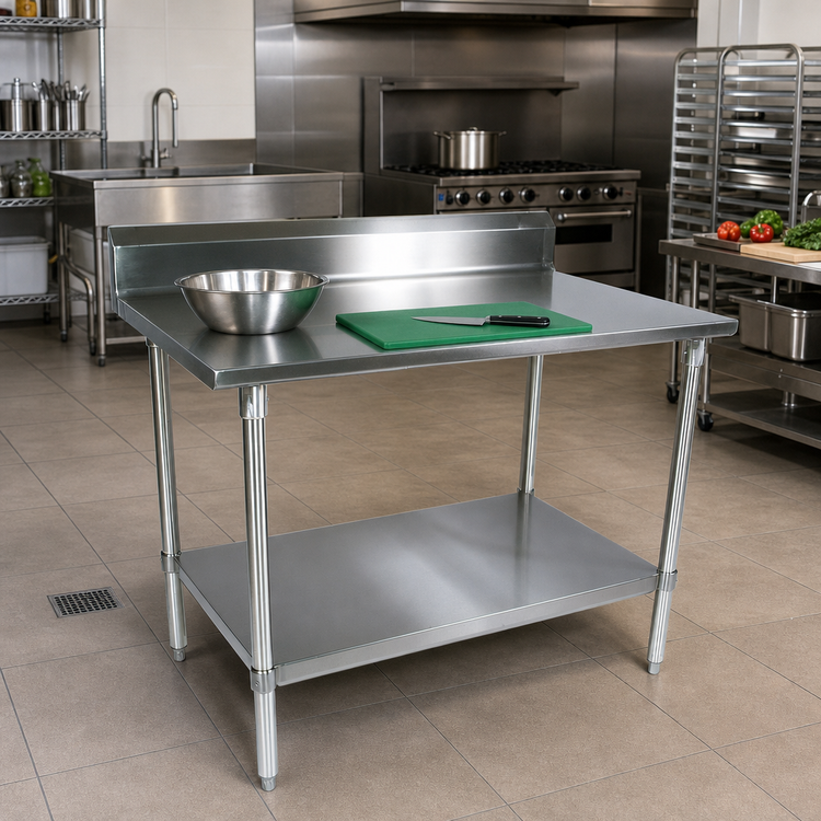 Product image #2 for BK Resources 48 Inch x 30 Inch Stainless Steel Riser Work Table with Undershelf