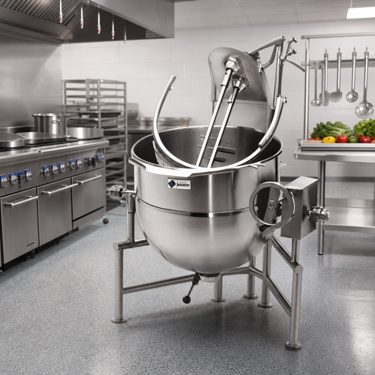Product image #2 for Legion 40-Gallon Direct Steam Tilting Kettle with 2/3 Jacket and Tri-Leg Base