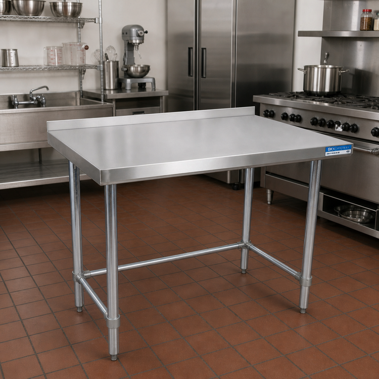 Product image #2 for BK Resources 84 Inch x 24 Inch Open Base Riser Top Stainless Steel Work Table with Galvanized Legs