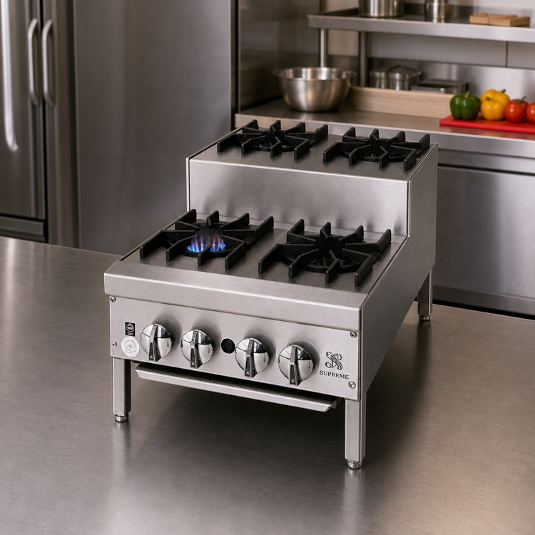 Product image #2 for Supreme 12-Inch Countertop Gas Step-Up Hotplate with 1 Open Burner and 1 Step-Up Open Burner