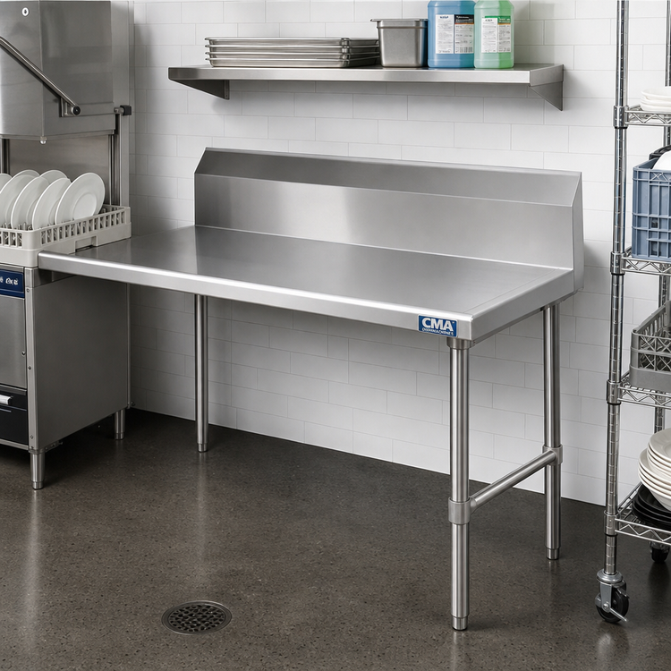 Product image #2 for CMA Dishmachines CR-48 Straight Clean Dishtable, 48-Inch Left-to-Right, 8-Inch Backsplash
