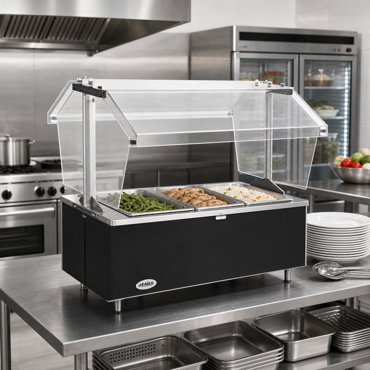 Product image #2 for Eagle Service Mate Deluxe Tabletop Buffet Hot Food Table with Sneeze Guard, 48-Inch, 3-Well, 240V