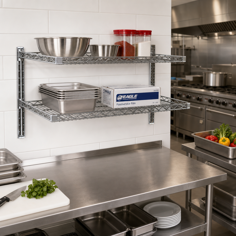 Product image #2 for Eagle Group CS1224-S Stainless Steel Wire Cantilever Shelf with 1-Inch Wraparound Ledge, 24 x 12 Inches