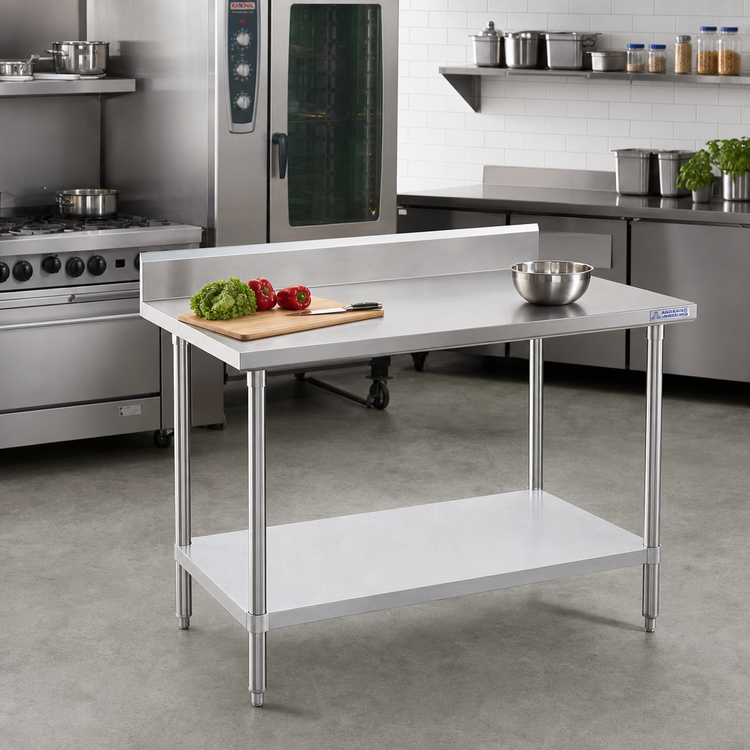 Product image #2 for Advance Tabco Premium Series Stainless Steel Work Table with 5-Inch Backsplash and Galvanized Undershelf, 84 x 24 Inches