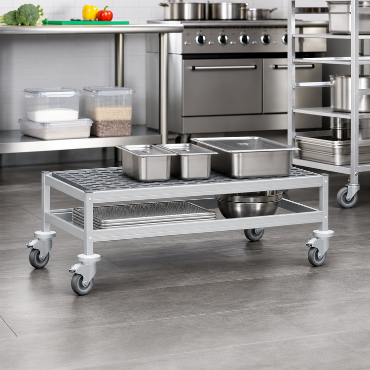 Product image #2 for Fermostock Mobile Louvered/Slotted Aluminum Dunnage Rack, 59 x 22 x 17 Inches, 600 lb. Per Shelf