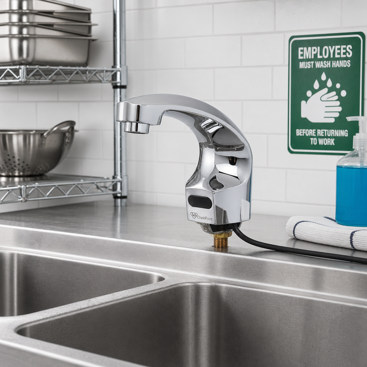Product image #2 for T&S ChekPoint Electronic Single-Hole Deck-Mount Touchless Faucet with Thermostatic Mixing Valve, Chrome-Plated Brass, 0.5 GPM