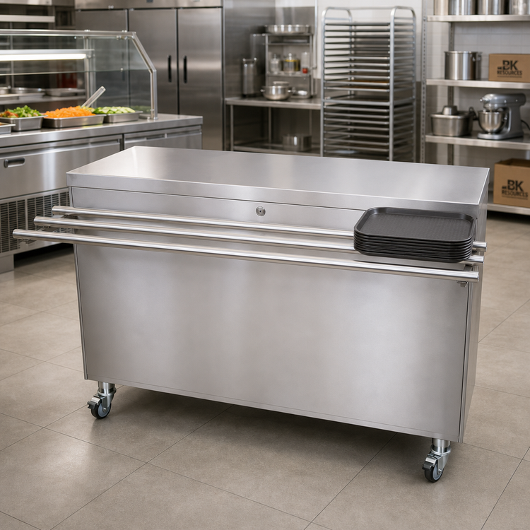 Product image #2 for BK Resources 72-Inch Solid Top Stainless Steel Serving Counter with Hinged Door, Lock, and Tray Shelf
