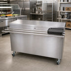 Thumbnail image #2 for BK Resources SECT-2472HL 72-Inch Stainless Steel Solid-Top Serving Counter with Enclosed Cabinet, Locking Door, and Drop Shelf