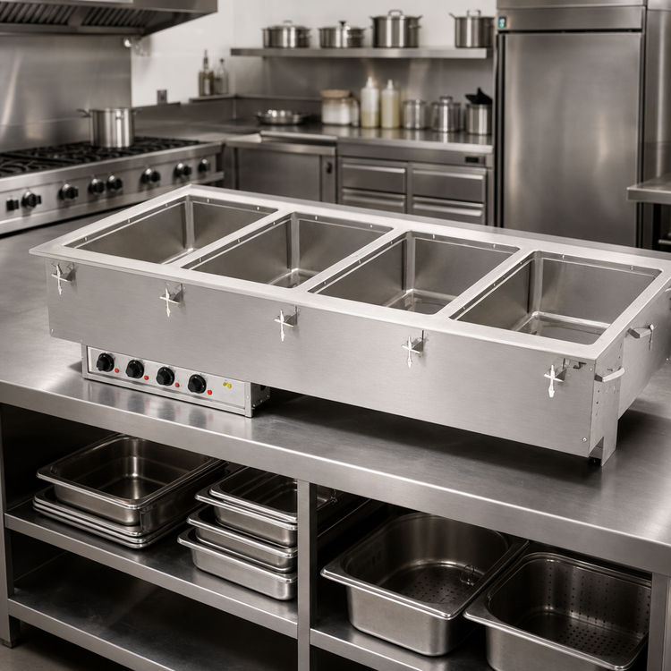 Product image #2 for Four-Well Drop-In Electric Hot Food Well with Manifold Drain and Infinite Controls, 208V