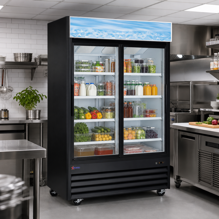 Product image #2 for Two-Section Reach-In Glass Door Merchandiser Refrigerator, 45 Cu. Ft., Bottom-Mount, Black