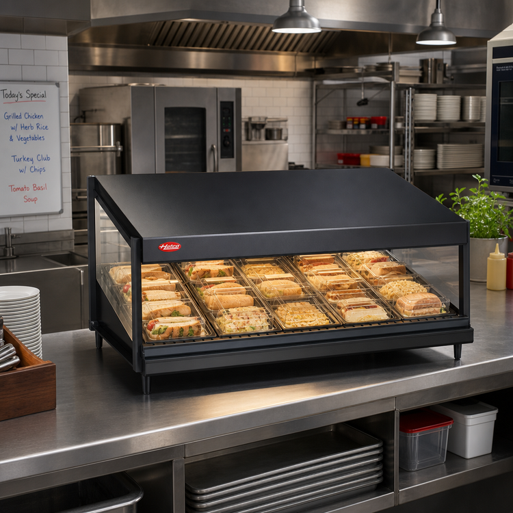 Product image #2 for Hatco Glo-Ray 24-Inch Countertop Pass-Thru Merchandising Warmer with Forward Slanted Shelf