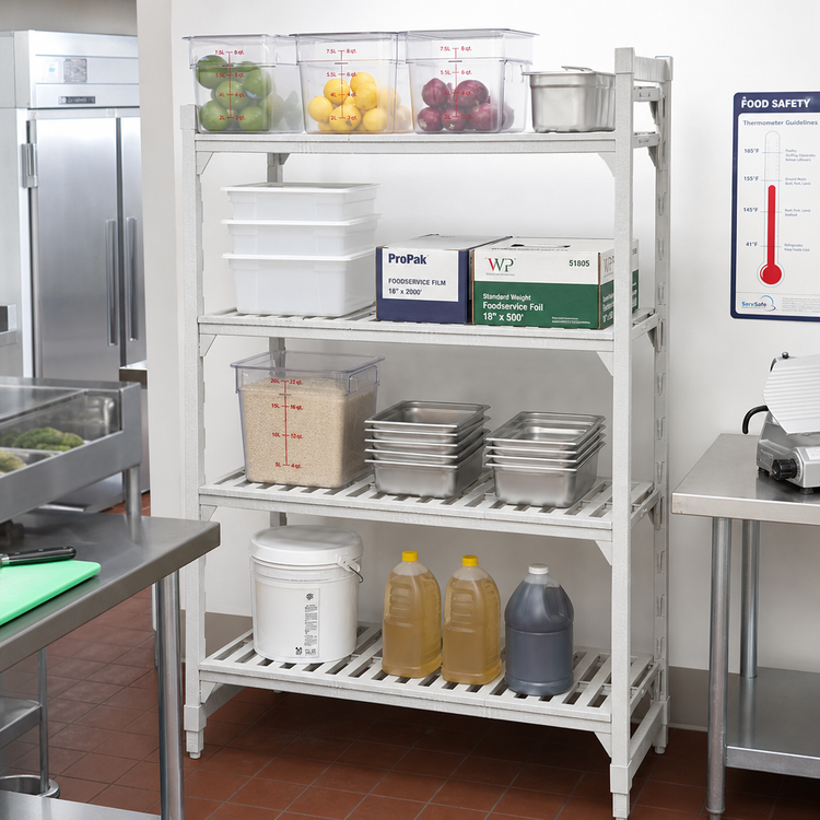 Product image #3 for Cambro Camshelving Premium 4-Tier Stationary Polymer Shelving Starter Unit, 18 x 42 x 84 Inch, Vented, Speckled Gray