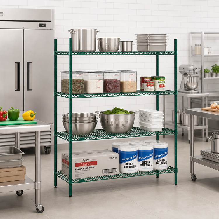 Product image #2 for Eagle Redi-Pak 4-Tier Stationary Wire Shelving Unit, 60W x 24D x 63H, Green Epoxy Finish