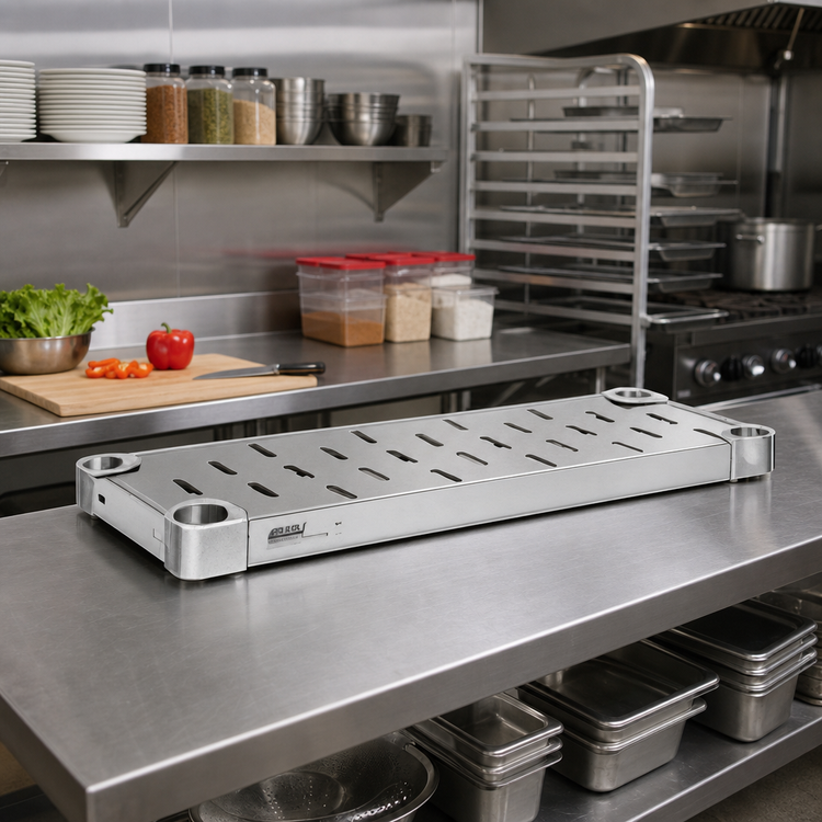 Product image #3 for Quik-Set 36 Inch x 24 Inch Louvered Solid Shelf, 14/304 Stainless Steel, Marine Edge