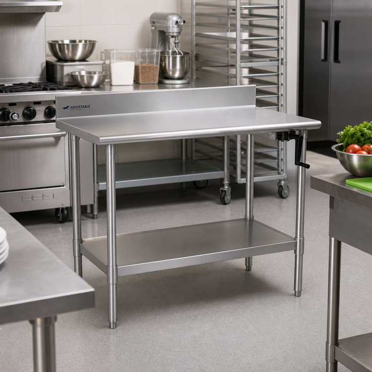 Product image #2 for Eagle Group AdjusTable ADA/Ergonomic Height Adjustable Stainless Steel Work Table with Backsplash and Undershelf, 48 x 24 Inches
