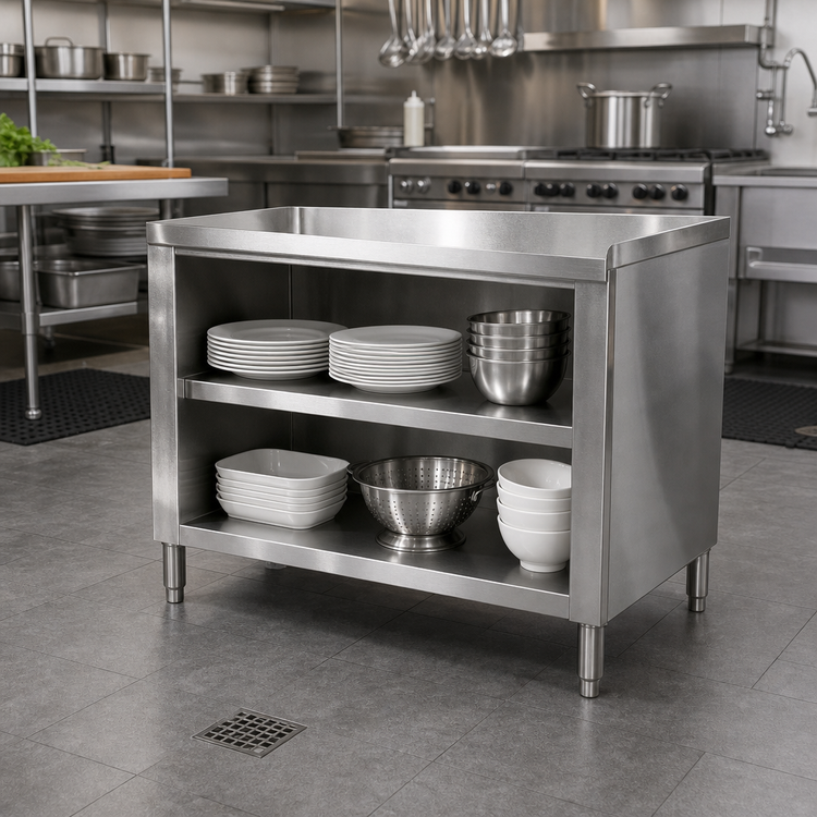 Product image #2 for 48 Inch Wide Stainless Steel Dish Cabinet with Open Base and Mid-Shelf