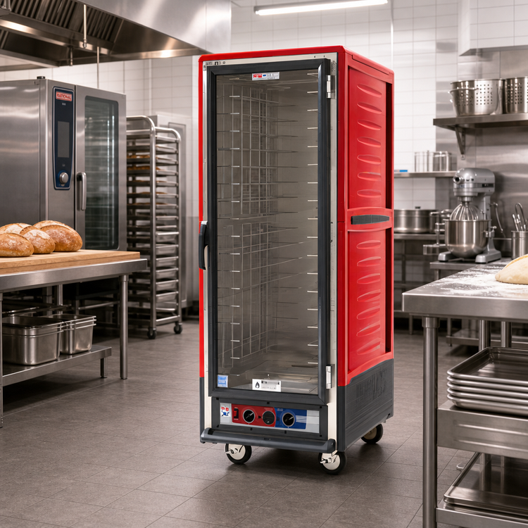 Product image #2 for Metro C5 3 Series Full Height Heated Holding and Proofing Cabinet with Moisture Module, Red Insulation Armour, Clear Polycarbonate Door, and Fixed Wire Slides