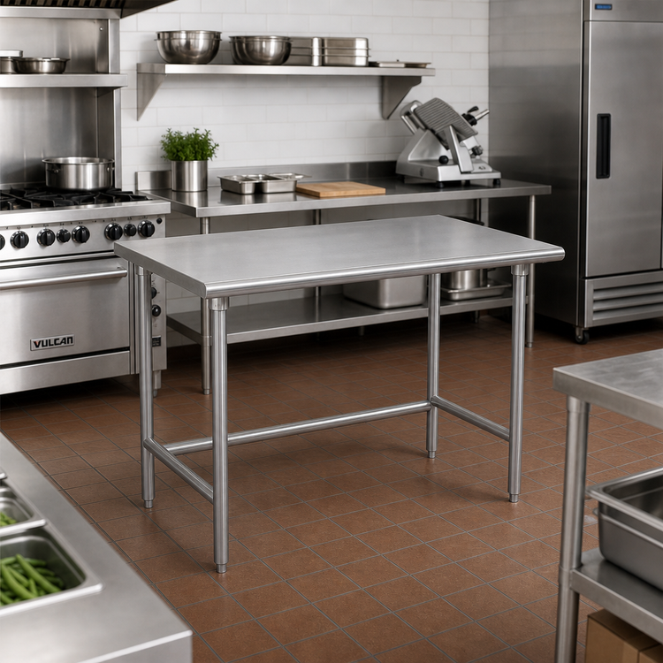 Product image #2 for Advance Tabco 48"W x 36"D 16-Gauge 304 Stainless Steel Flat Top Work Table with Galvanized Legs
