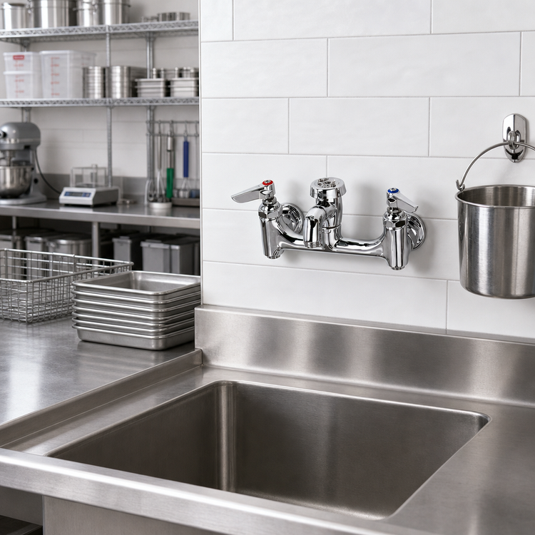 Product image #2 for Wall Mount Service Sink Faucet with Vacuum Breaker Pail Hook Spout, 8 Inch Centers, Polished Chrome