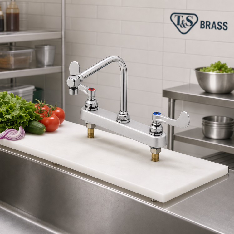 Product image #2 for T&S Brass B-1149 Deck-Mount Workboard Faucet with Swing Gooseneck Spout, Aerator and Wrist Action Handles