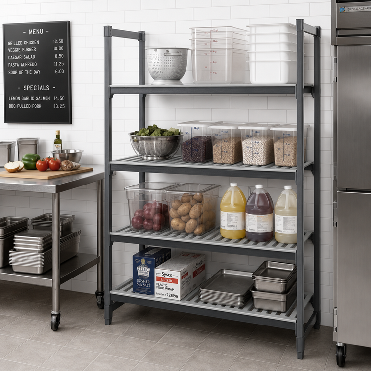 Product image #2 for Cambro Camshelving Basics Plus 21-Inch x 48-Inch 4-Shelf Vented Shelf Kit, Brushed Graphite