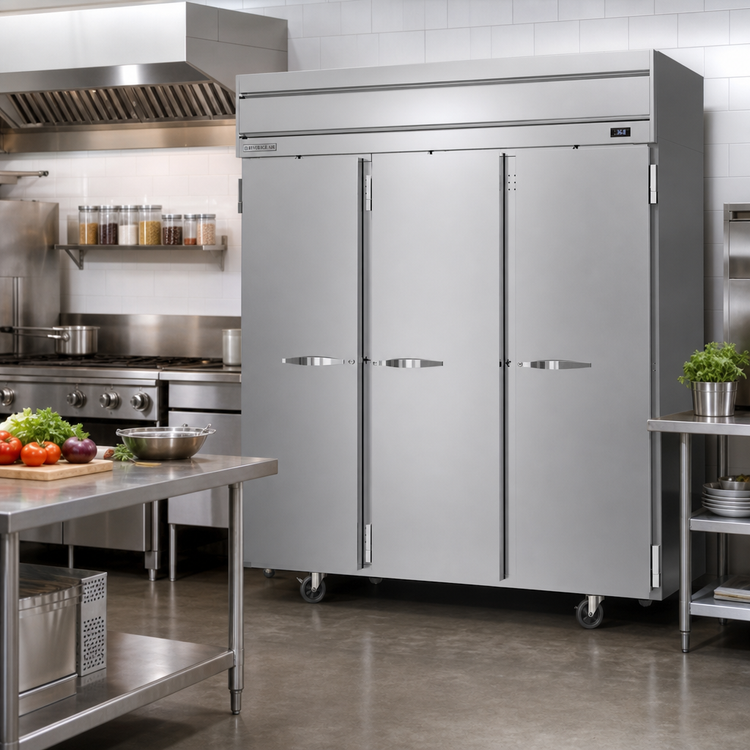 Product image #2 for Beverage-Air Horizon Series Three-Section Top-Mount Reach-In Refrigerator with Solid Doors