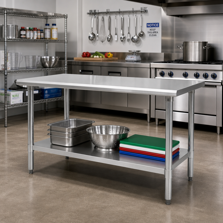 Product image #2 for Eagle Group Budget Series 60-Inch W x 30-Inch D Flat Top Work Table with Adjustable Undershelf