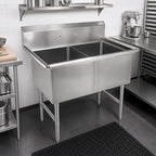 Thumbnail image #2 for John Boos 2B18244-X 2-Compartment Stainless Steel Sink with Legs, 10-Inch Backsplash, 16-Gauge, No Drainboards