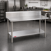 Thumbnail image #2 for Duke 84 Inch x 24 Inch 14-Gauge 300 Series Stainless Steel Work Table with 10 Inch Riser and Galvanized Undershelf