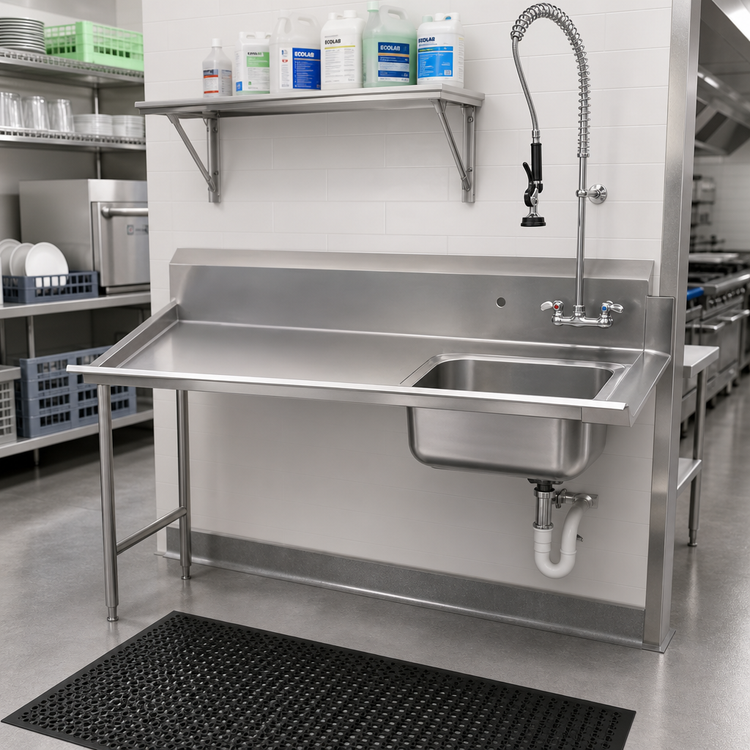 Product image #2 for Advance Tabco Left-Hand Straight-Soil Dishtable with Pre-Rinse Sink, 47-Inch, 16-Gauge 304 Stainless Steel