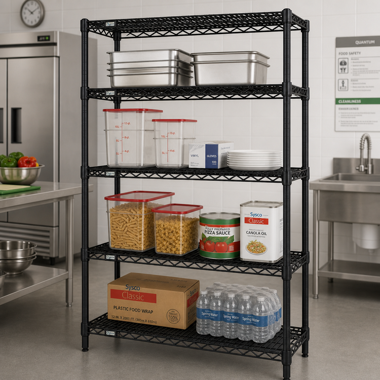 Product image #2 for Quantum 42-Inch x 14-Inch x 74-Inch Black Epoxy Antimicrobial Wire Shelving Starter Kit