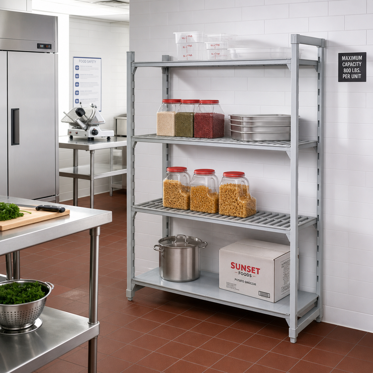 Product image #3 for Cambro Camshelving Premium Stationary 4-Tier Vented and Solid Polymer Add-On Shelving Unit, 24"W x 60"L x 84"H