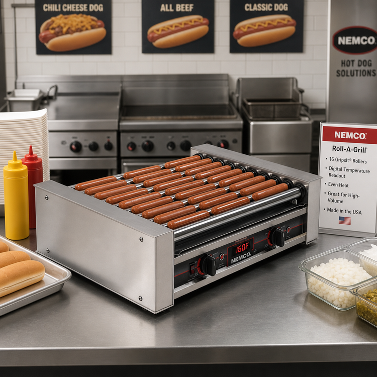 Product image #2 for Nemco Roll-A-Grill® 75 Hot Dog Roller Grill with Digital Temperature Readout, 16 GripsIt Rollers