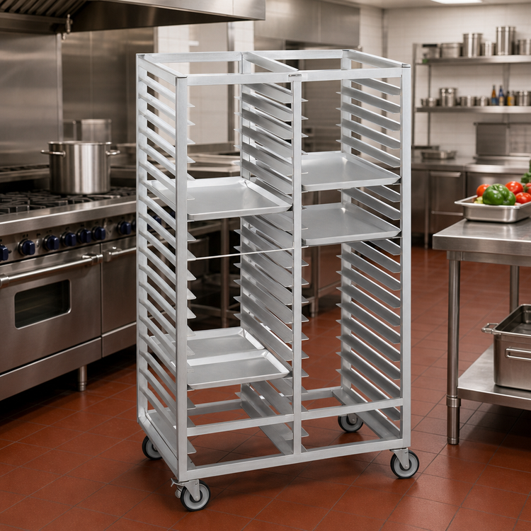 Product image #2 for Channel Manufacturing 465A Double-Section Cafeteria Tray Rack, 45 x 30 x 70 Inch, Aluminum, 80-Tray Capacity