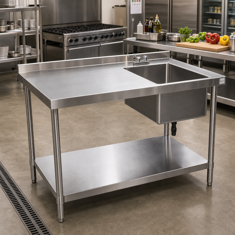 Product image #2 for 84-Inch x 24-Inch Stainless Steel Sink Work Table with Right-Side Prep Sink and Undershelf