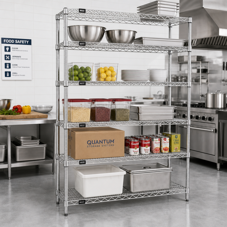 Product image #2 for Quantum Stationary 5-Shelf Wire Shelving Starter Kit, 42 Inch W x 30 Inch D x 74 Inch H, 304 Stainless Steel