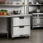 Thumbnail image #2 for Beverage Air WTRD27AHC-2-FLT 27-Inch One-Section Worktop Refrigerator with 2 Drawers, Flat Stainless Steel Top, R290 Refrigeration